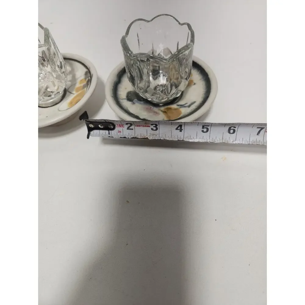 Handmade Studio Pottery Votive Candle Holders w/ Glass Cups Signed Mulick Set of